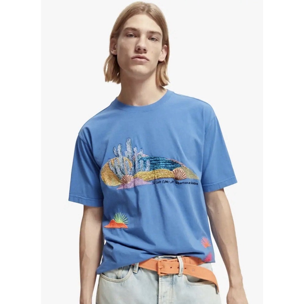 Scotch & Soda x Abel Macias Embroidered T-Shirt Cotton Men LG "The Sun Comes Up"